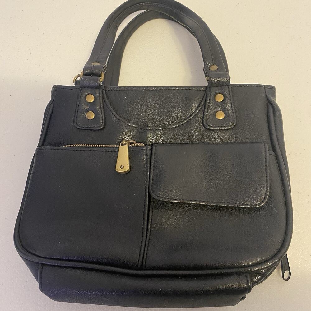 Vintage 90s Y2K Unbranded Black Faux Leather Top Handle Bag Manmade Vinyl - Picture 5 of 9